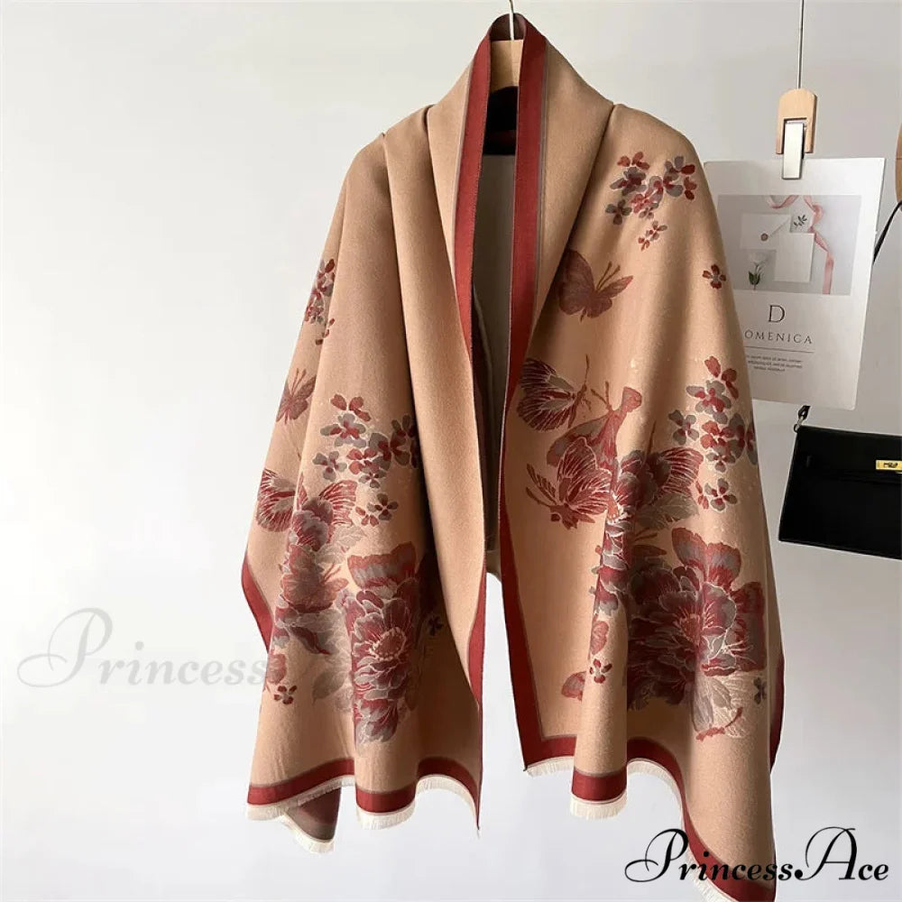 Flower Pattern Cozy Cashmere Winter Scarf red2 scarf-241228