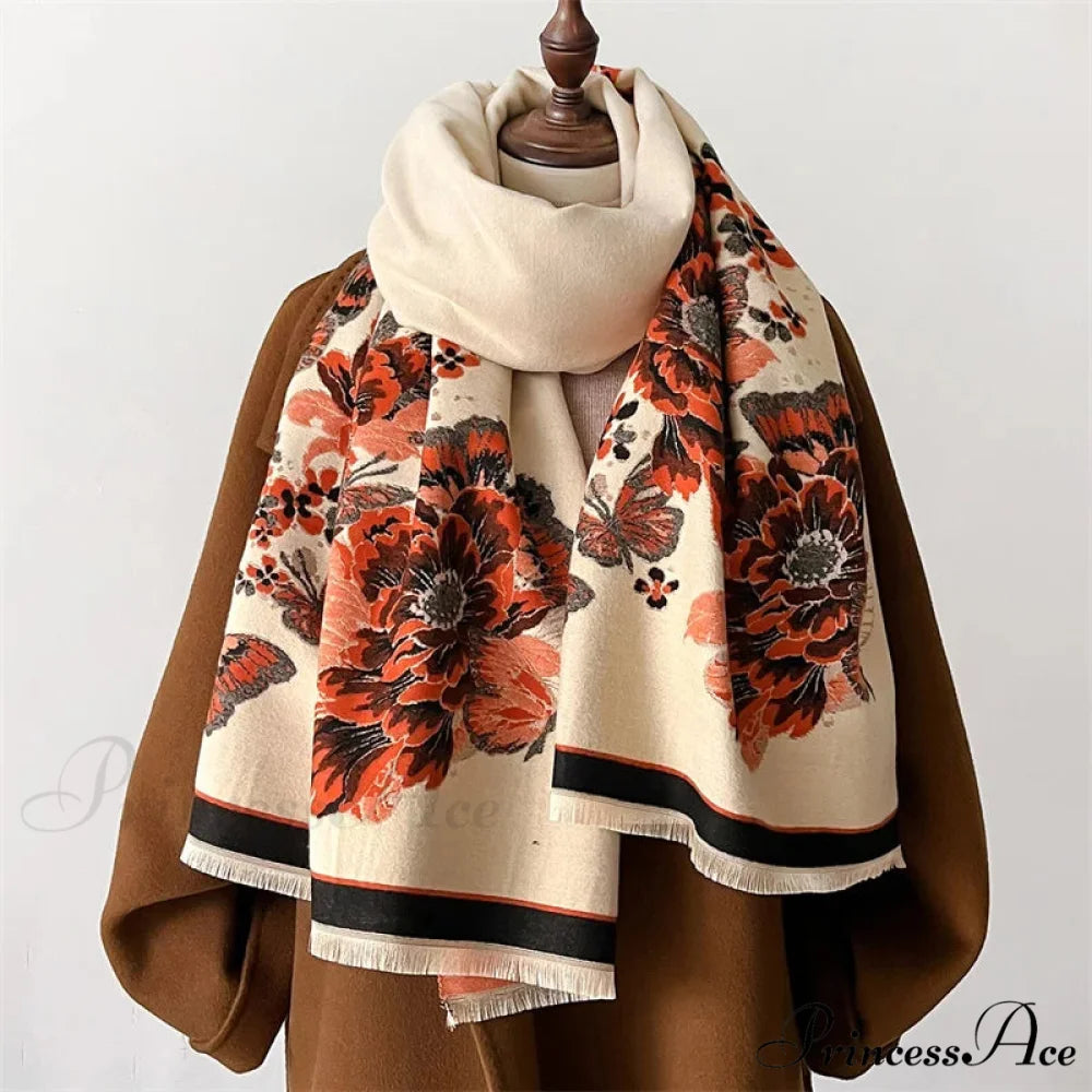 Flower Pattern Cozy Cashmere Winter Scarf red3 scarf-241228