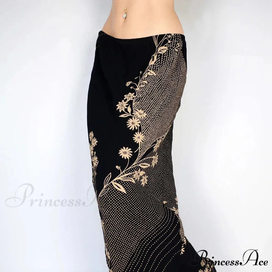 Flower Pattern Extended Vintage Shortened Decline Straight Medium Skirt skirt-250126