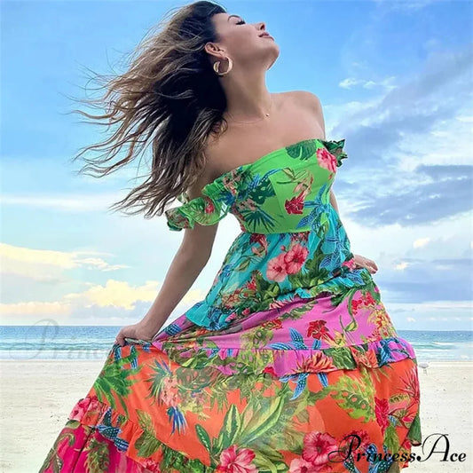 Flower Pattern Frill One Piece Swimsuit green / S onepiece-250223