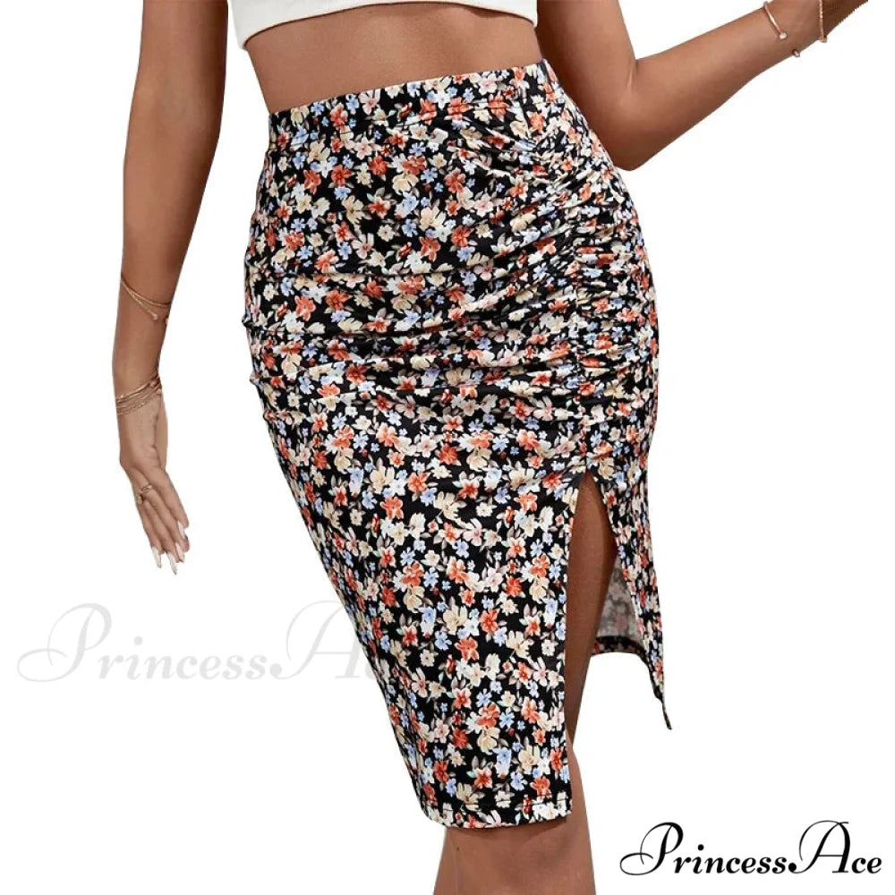 Flower Pattern High Waist Trim Fit Stylish Summer Skirt skirt-250126