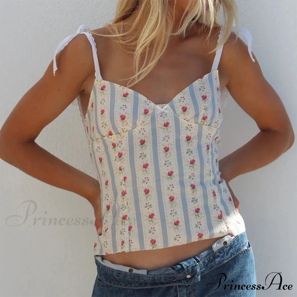 Flower Pattern Lace-Up Open-Back Fairycore Crop Top croptop-250126