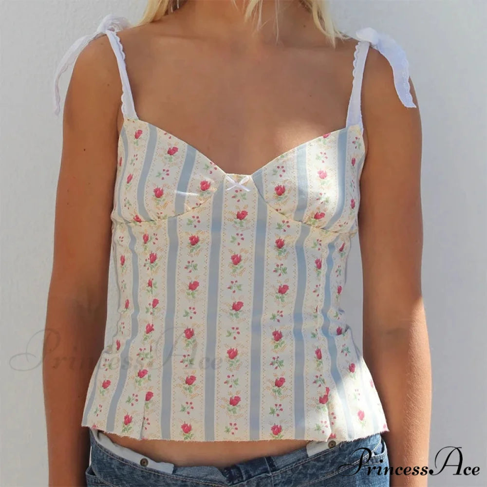 Flower Pattern Lace-Up Open-Back Fairycore Crop Top white / S croptop-250126