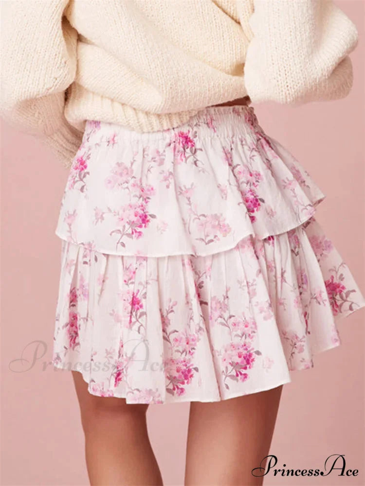 Flower Pattern Layered Frill Skirt skirts-250223