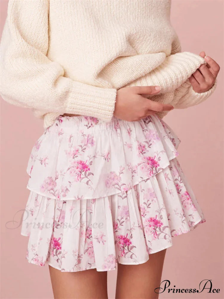 Flower Pattern Layered Frill Skirt skirts-250223
