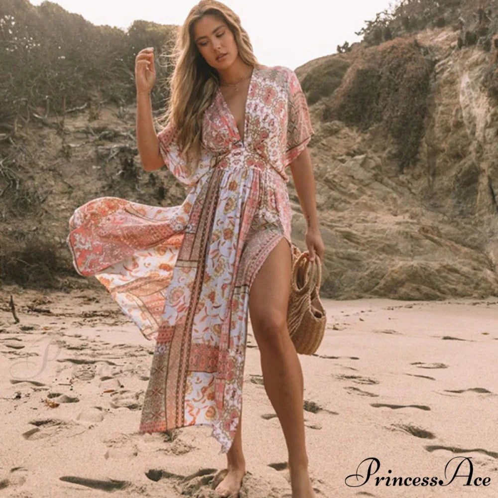 Flower Pattern Loose Dress Swimsuit Cover-Up bohodress-250126