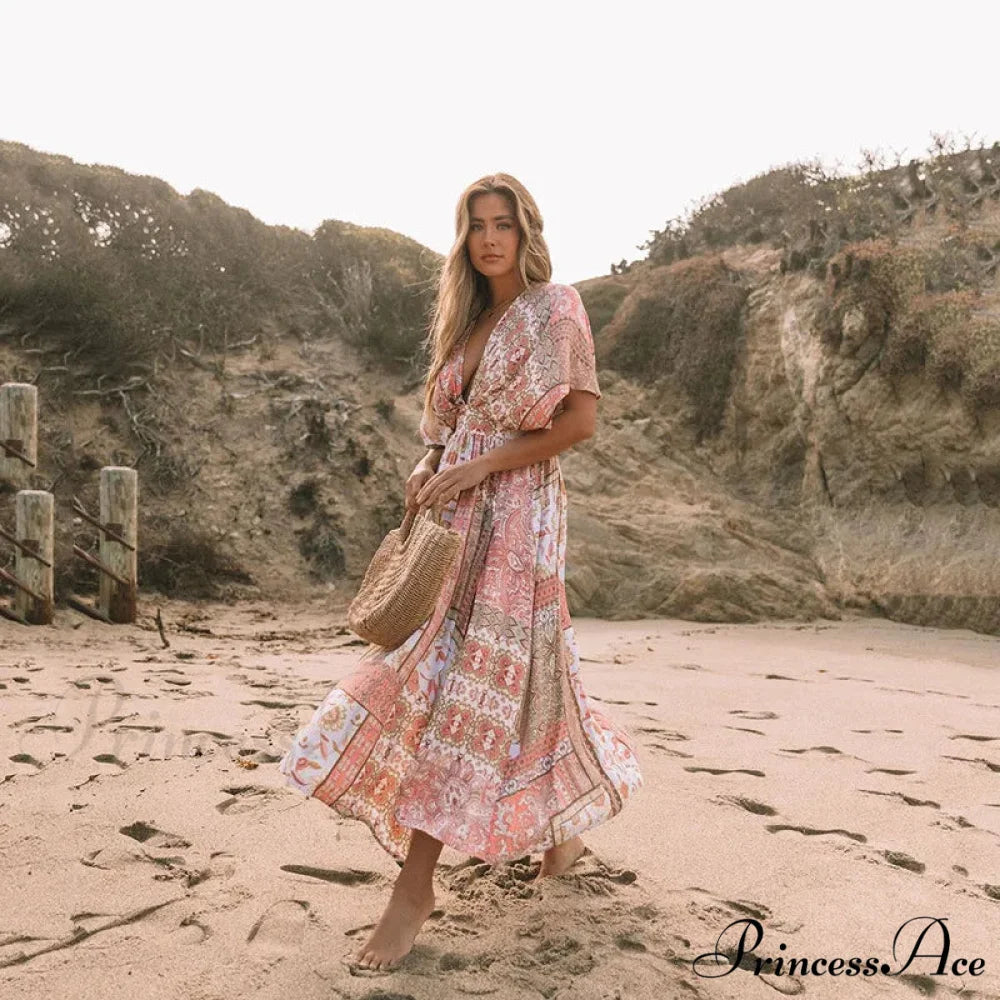 Flower Pattern Loose Dress Swimsuit Cover-Up bohodress-250126