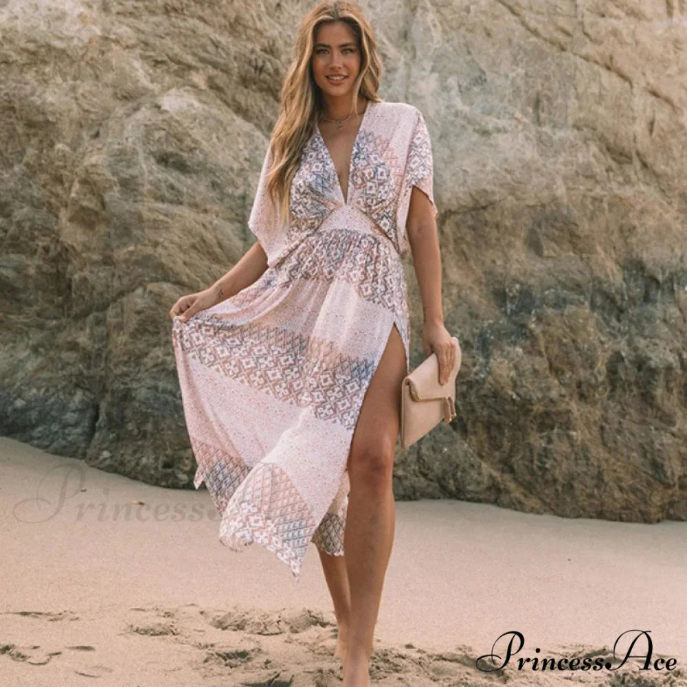 Flower Pattern Loose Dress Swimsuit Cover-Up MULTI / S bohodress-250126