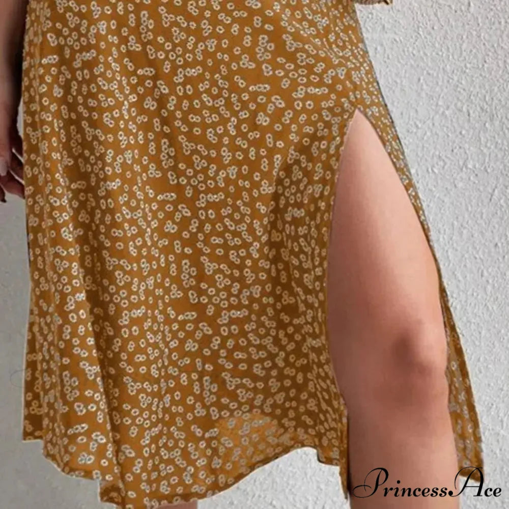 Flower Pattern Opening Flared High Rise Flowy Skirt skirt-250126