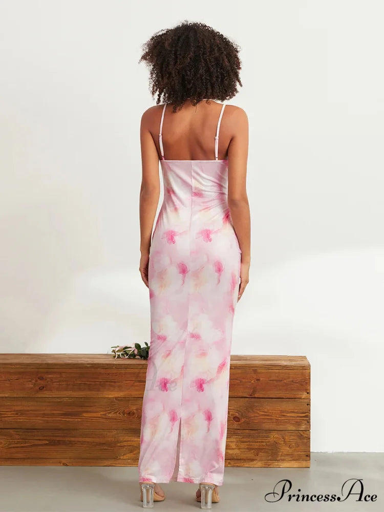 Flower Pattern Spaghetti Strap Body-Hugging Wrap Slip Sundress Flowered Dress floraldress-250126