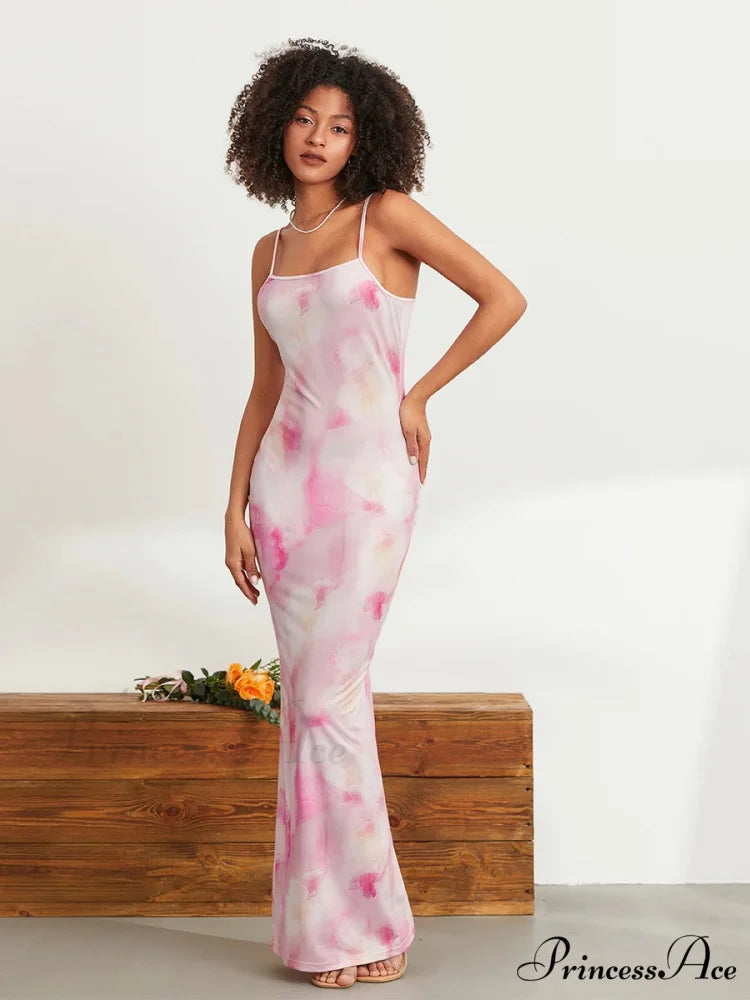 Flower Pattern Spaghetti Strap Body-Hugging Wrap Slip Sundress Flowered Dress floraldress-250126