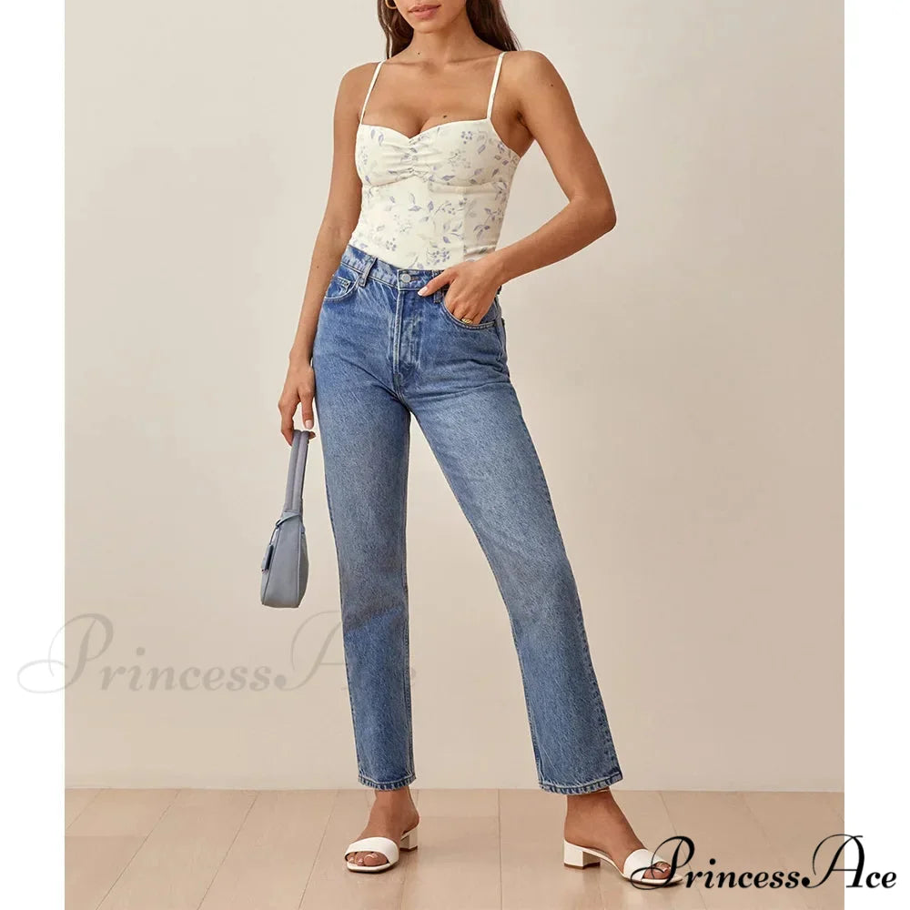 Flower Pattern Sweetheart Neck Gathered Spaghetti Strap Camisole croptop-250126