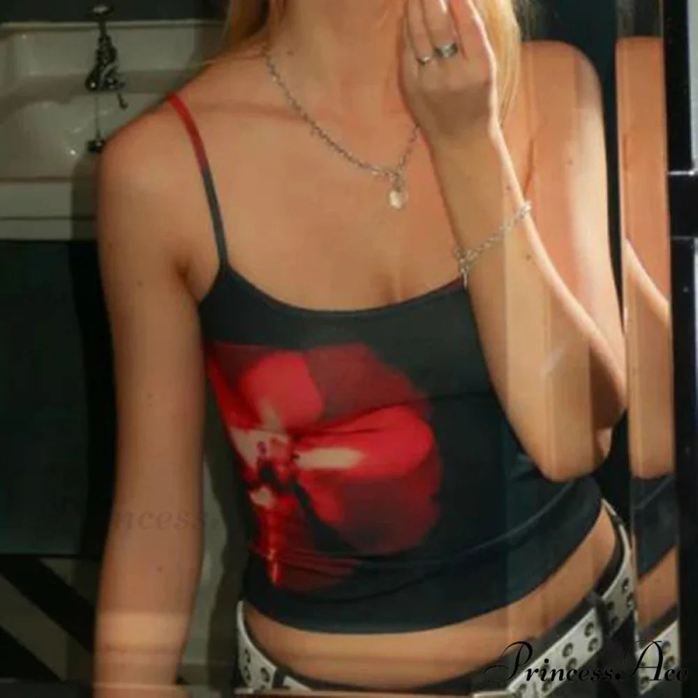 Flower Pattern Thin Strap Summer Midriff Top croptop-250126