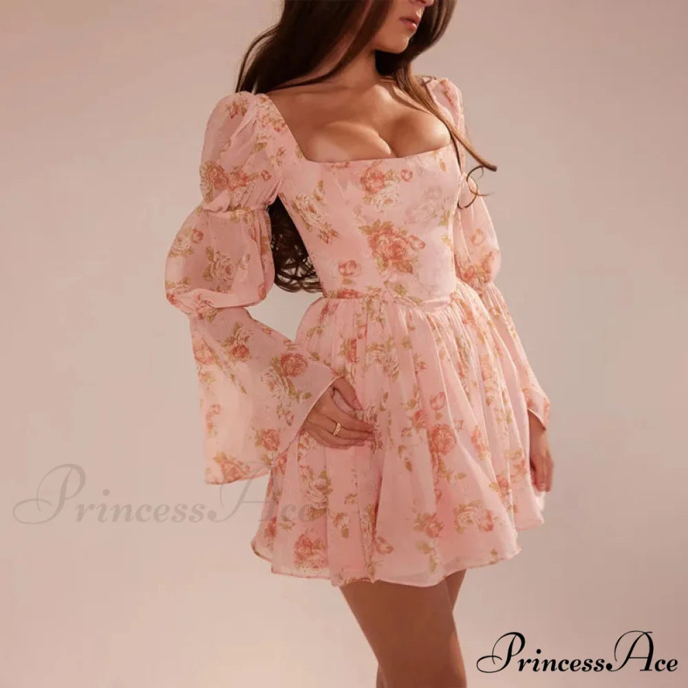 Flower Pattern Waist Wrap A-line Holiday Dress vacationdress-250223