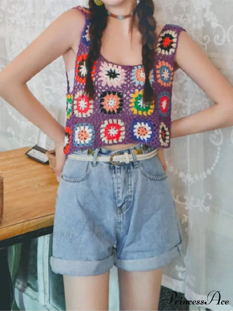 Flower Patterned Empty Crochet Knitted Crop Top croptop-250126
