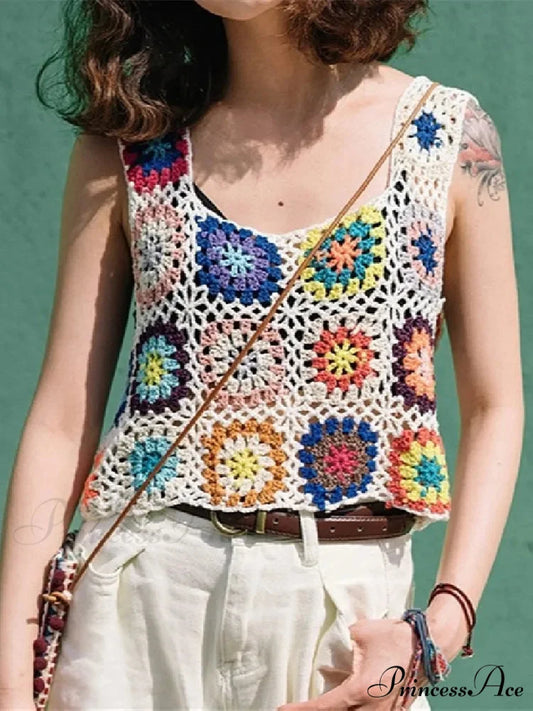 Flower Patterned Empty Crochet Knitted Crop Top WHITE / One Size croptop-250126