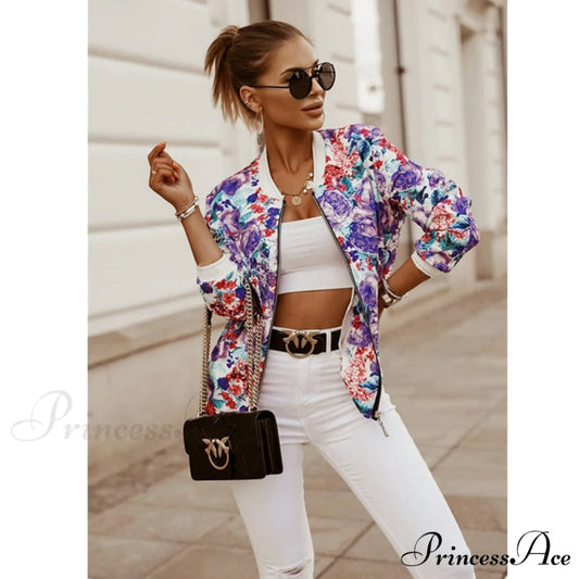 Flower Print Long Sleeve Coats