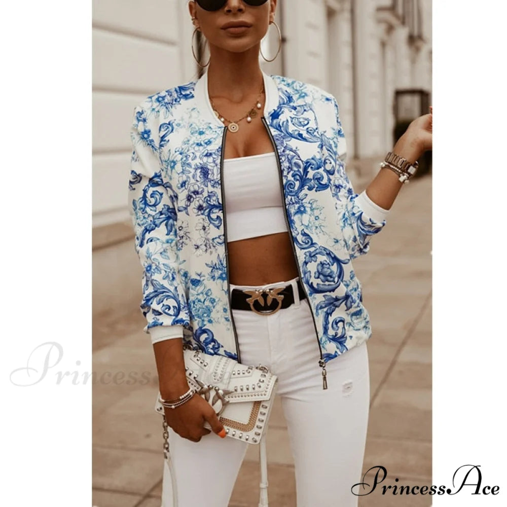Flower Print Long Sleeve Coats