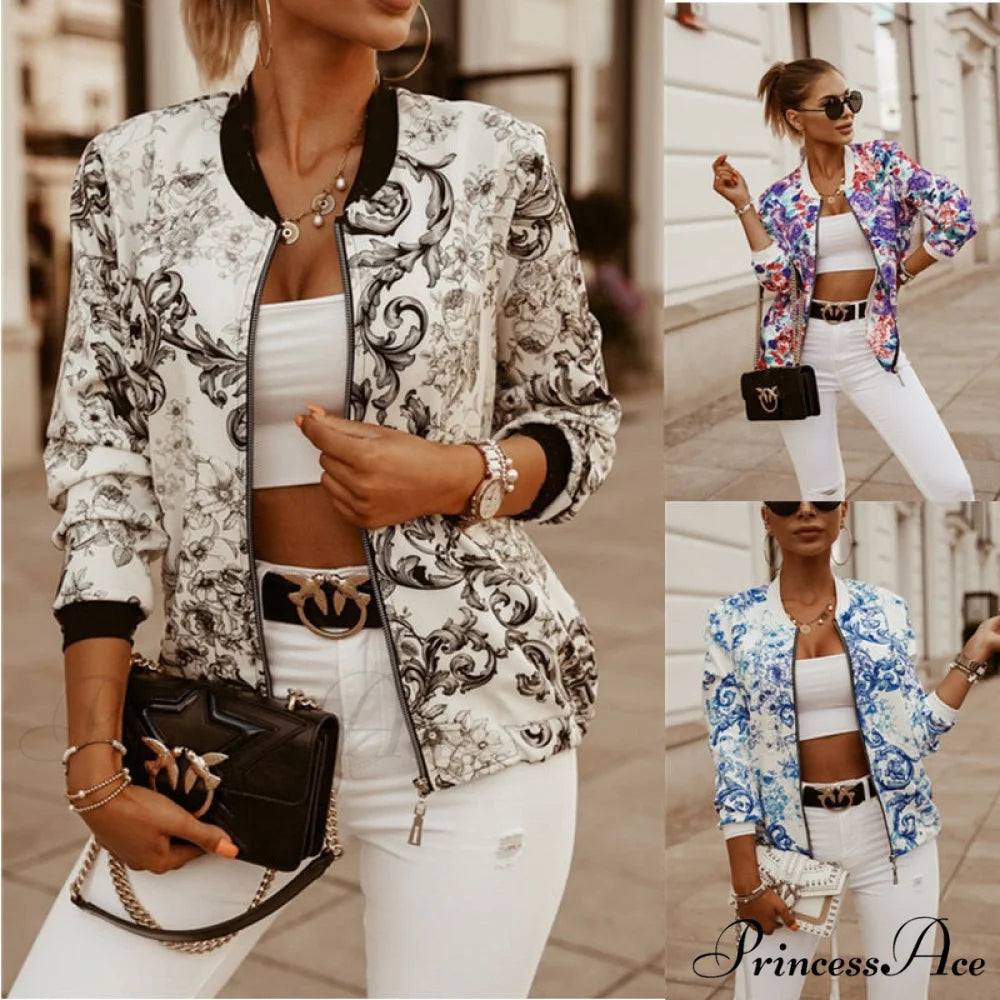Flower Print Long Sleeve Coats