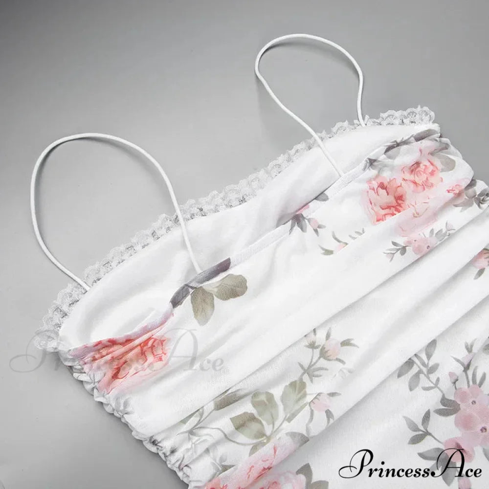 Flower Print Suspender Off Shoulder Backless Midi Chic Female Party Club Floral Dress