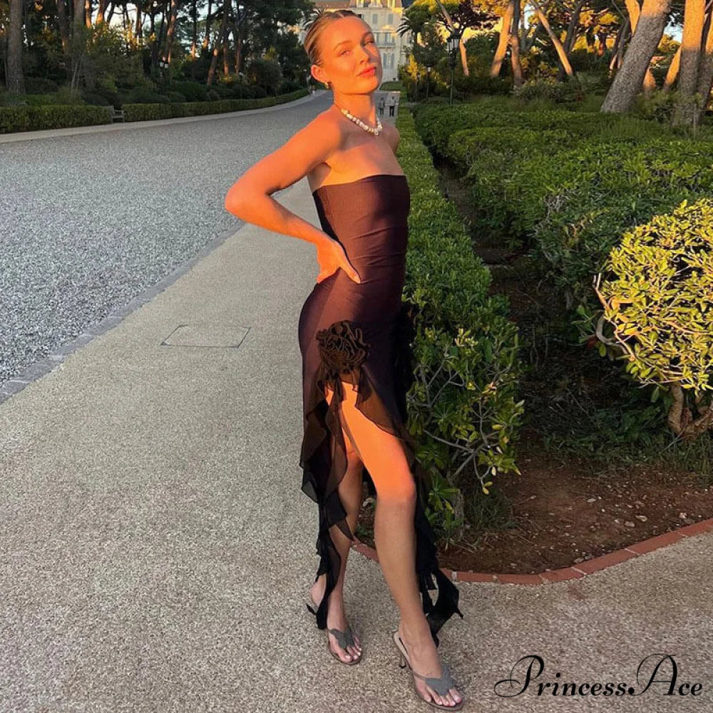 Flower Print V Neck Sleeveless Classic Bodycon Maxi Dress - Pink L / Black