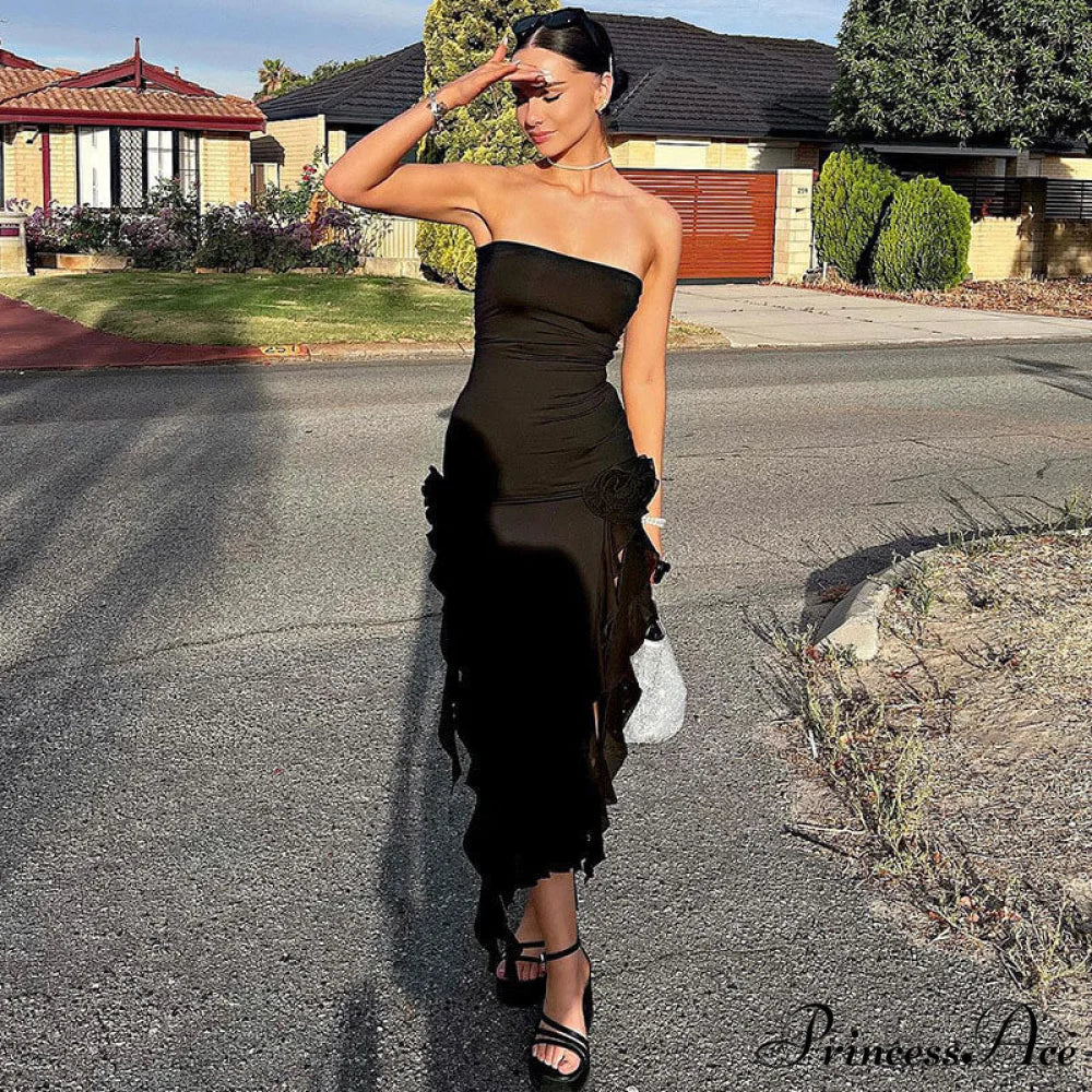 Flower Print V Neck Sleeveless Classic Bodycon Maxi Dress - Pink S / Black