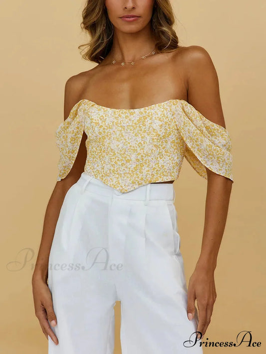Flower Rounded Neck Off-Shoulder Zipper Back Tight Crop Top croptop-250126