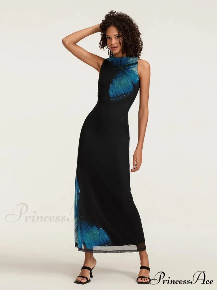 Flower Sleeveless Bodycon Back Hollowed Lacing Tank Celebration Flower Dress floraldress-250126