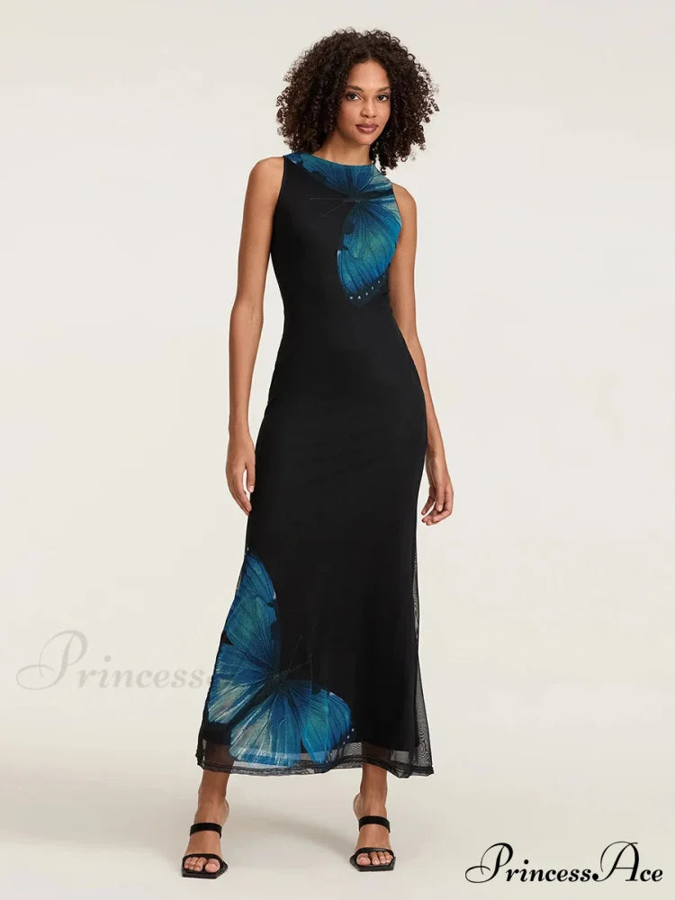 Flower Sleeveless Bodycon Back Hollowed Lacing Tank Celebration Flower Dress floraldress-250126