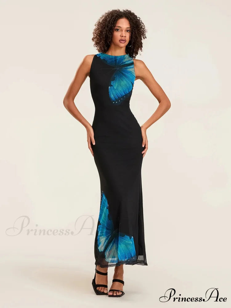 Flower Sleeveless Bodycon Back Hollowed Lacing Tank Celebration Flower Dress floraldress-250126