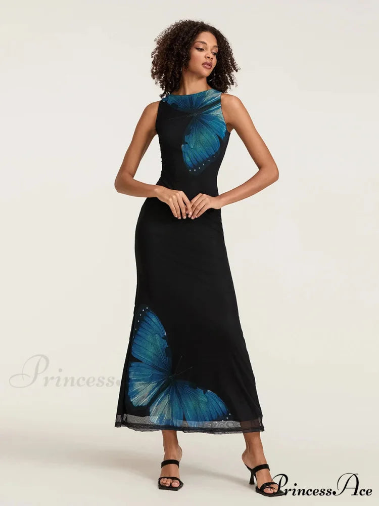 Flower Sleeveless Bodycon Back Hollowed Lacing Tank Celebration Flower Dress floraldress-250126