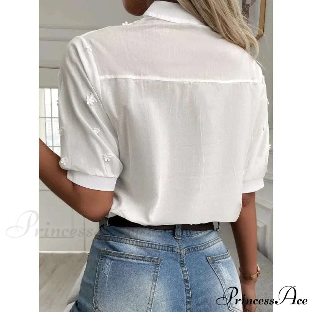Flower Stitching Hollow Out V Neck Top blouse-250223