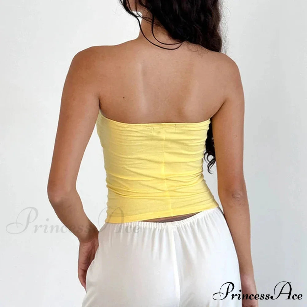 Flower Strapless Bandeau Backless Sleeveless Enchanting Coquette Off Shoulder Crop Top croptop-250126