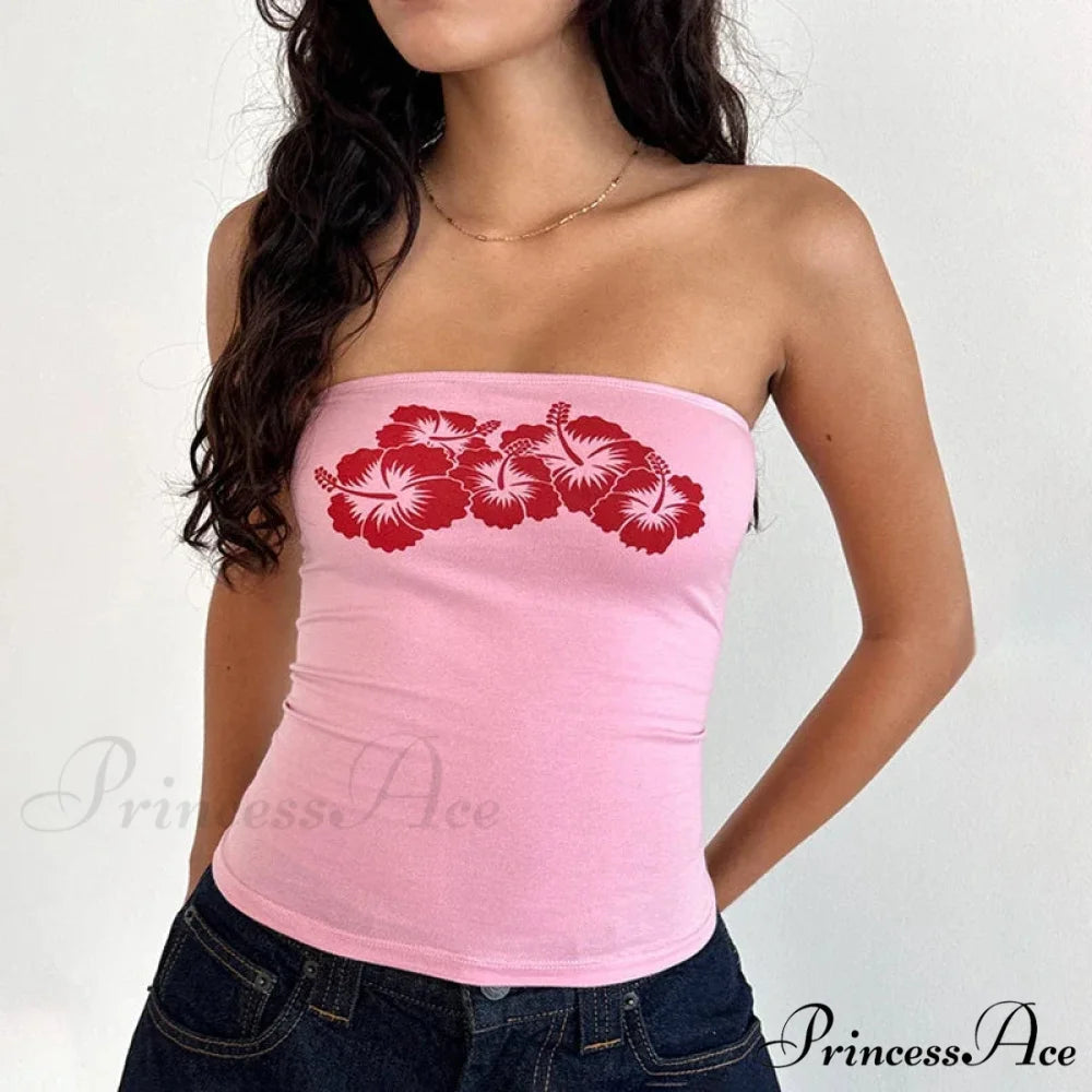 Flower Strapless Bandeau Backless Sleeveless Enchanting Coquette Off Shoulder Crop Top croptop-250126