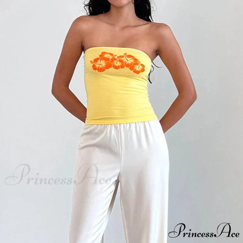 Flower Strapless Bandeau Backless Sleeveless Enchanting Coquette Off Shoulder Crop Top croptop-250126