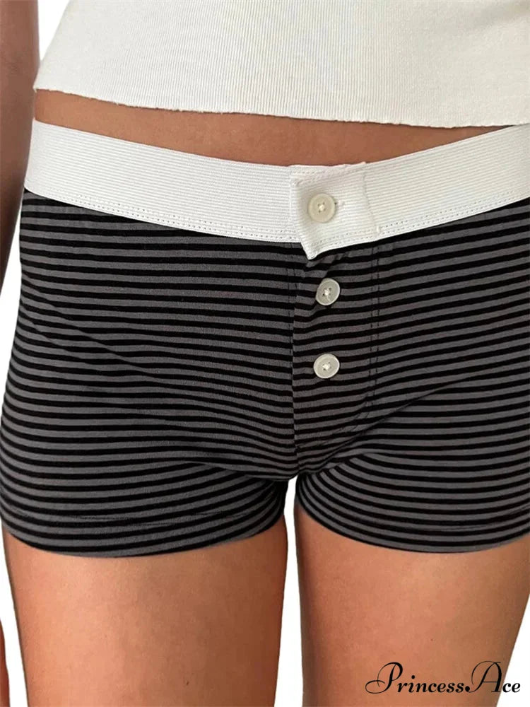 Flower Striped Pajama Sleep Short black / S short-250223