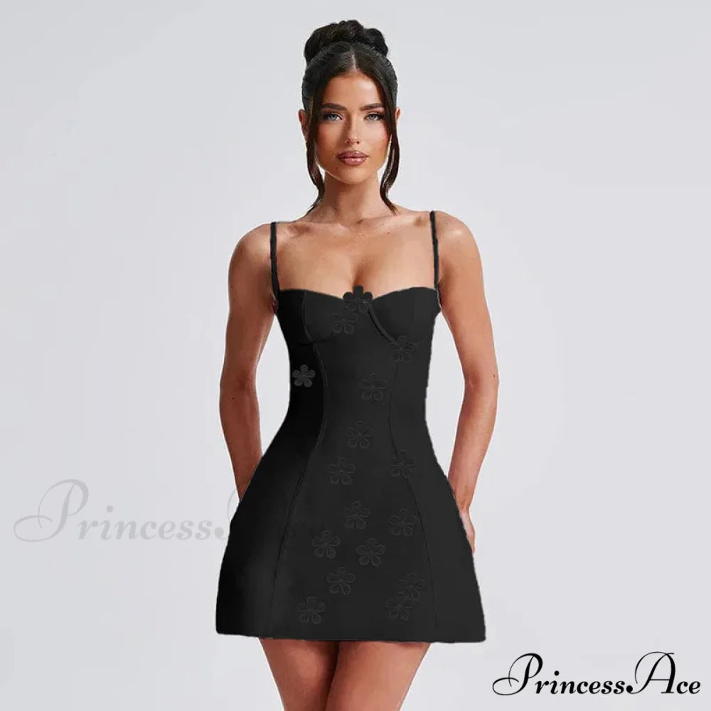 Flower Thin Bodycon A-line Holiday Dress Black / S vacationdress-250223