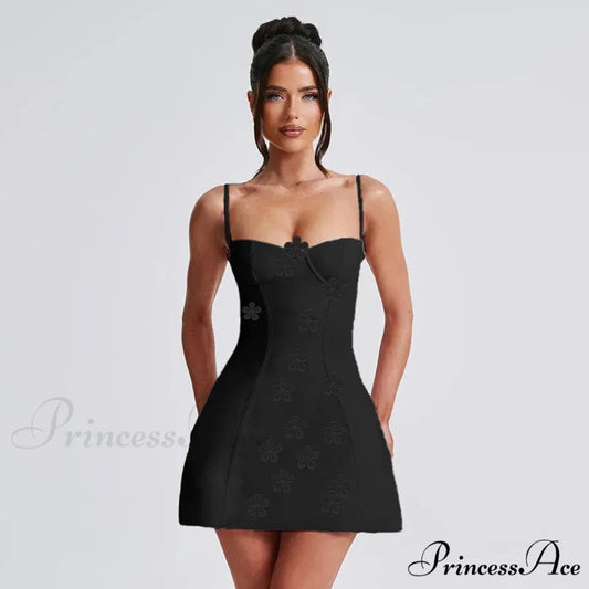 Flower Thin Bodycon A-line Holiday Dress Black / S vacationdress-250223