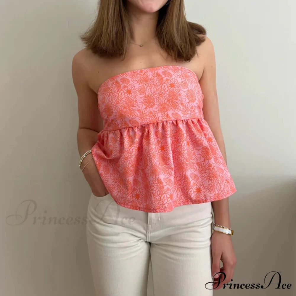 Flower Tie Open-Back Cropped Top pink / S croptop-250223