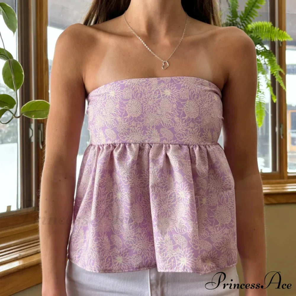 Flower Tie Open-Back Cropped Top purple / S croptop-250223