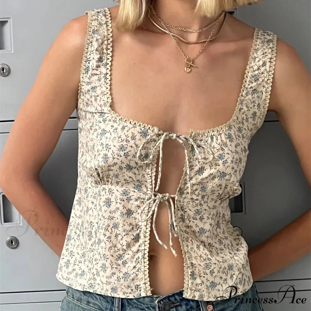 Flower Tie-Up Sleek Crop Top white / S croptop-250223