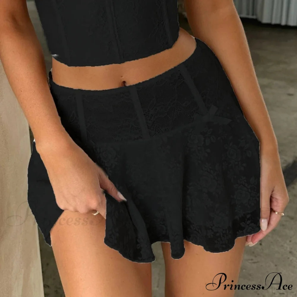 Flower Transparent Frills Short Skirt Black / S skirts-250223