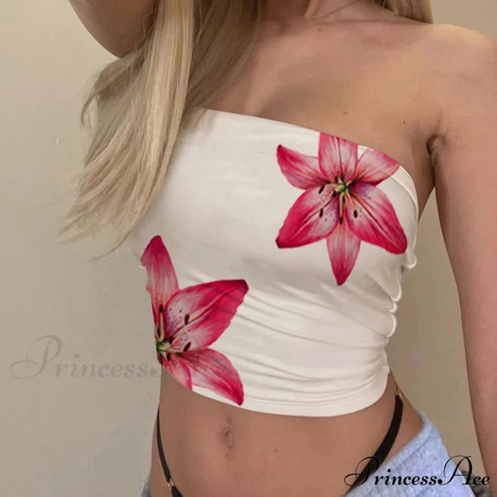 Flower Tube Top Bandeau Fitted Summer Crop croptop-250126