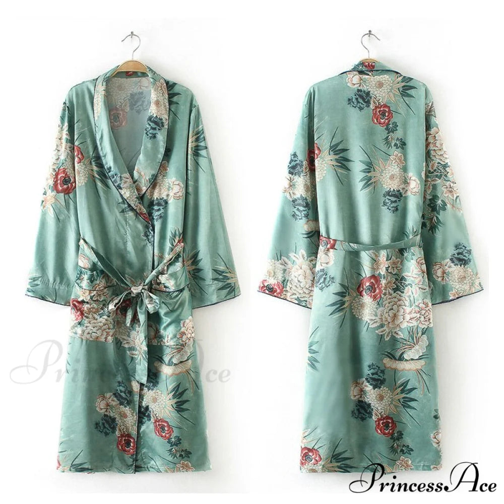 Flowered Bohemian Kimono Full Style with - for Women Chiffon Blouse Top Sleeves