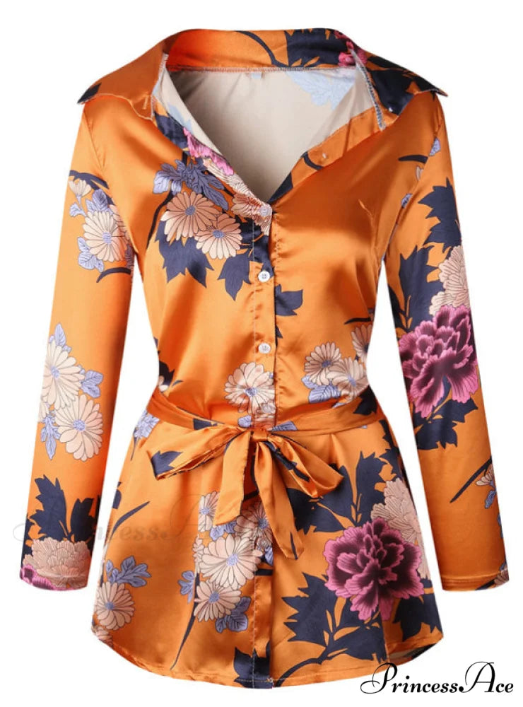 Flowered Gown Women Notched Long Sexy Warm-Season Design Arm Split M / Green