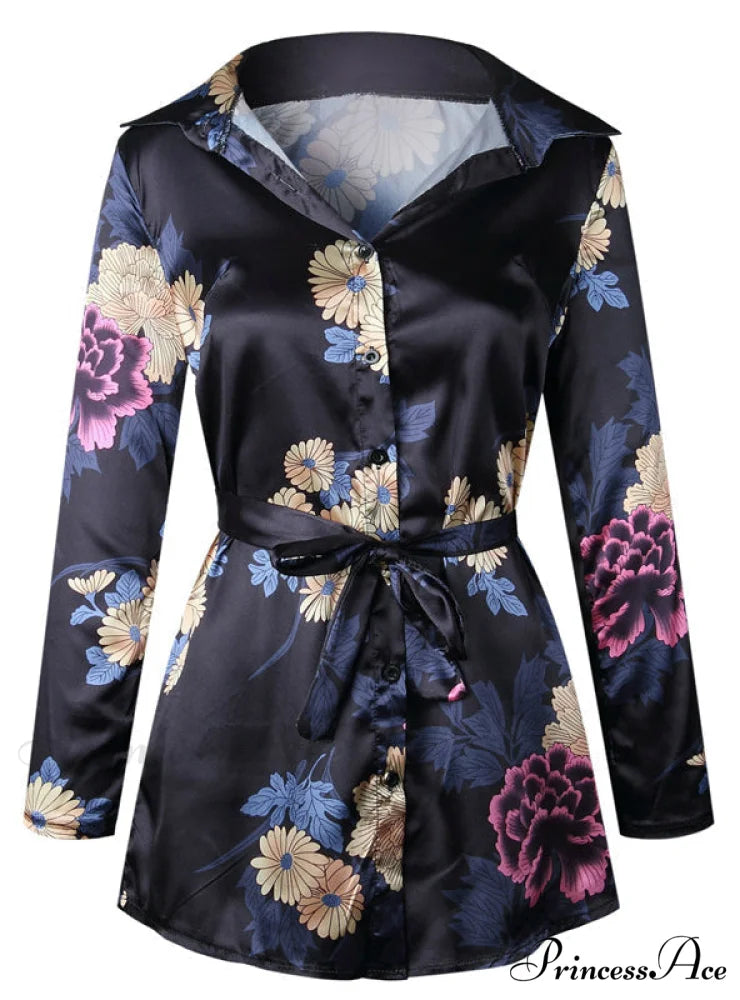 Flowered Gown Women Notched Long Sexy Warm-Season Design Arm Split M / White