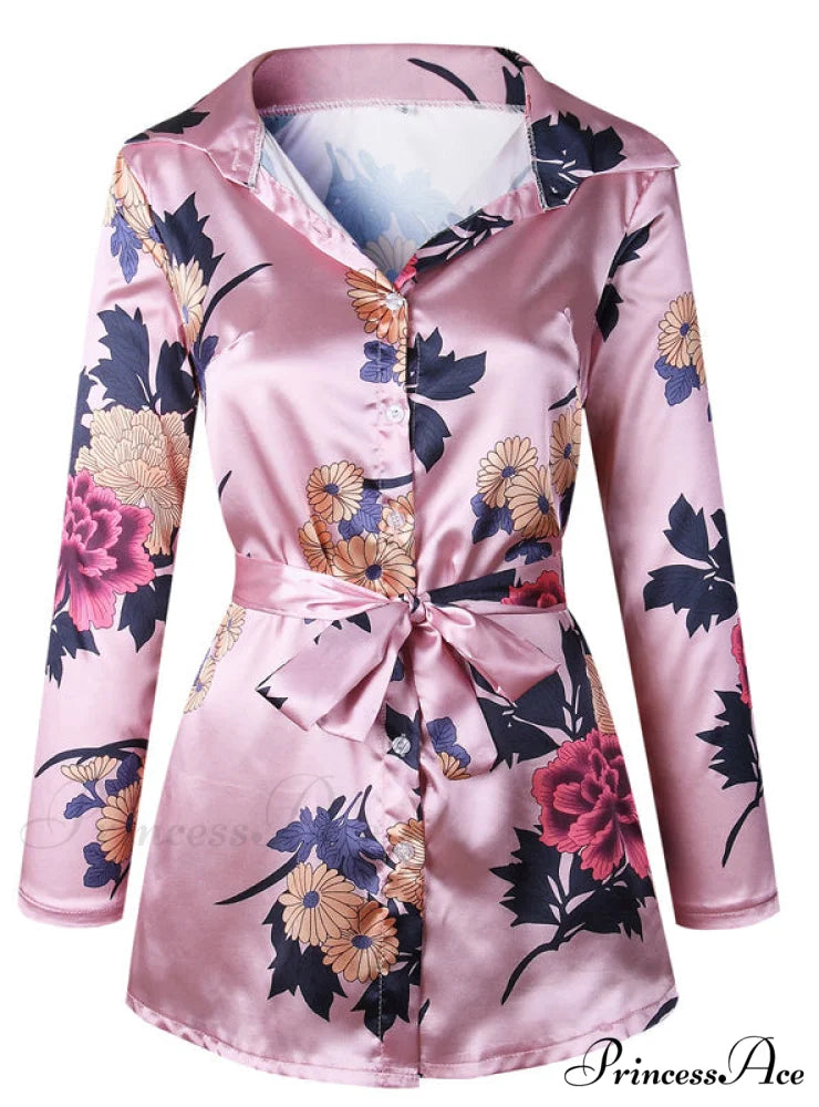 Flowered Gown Women Notched Long Sexy Warm-Season Design Arm Split S / Blue