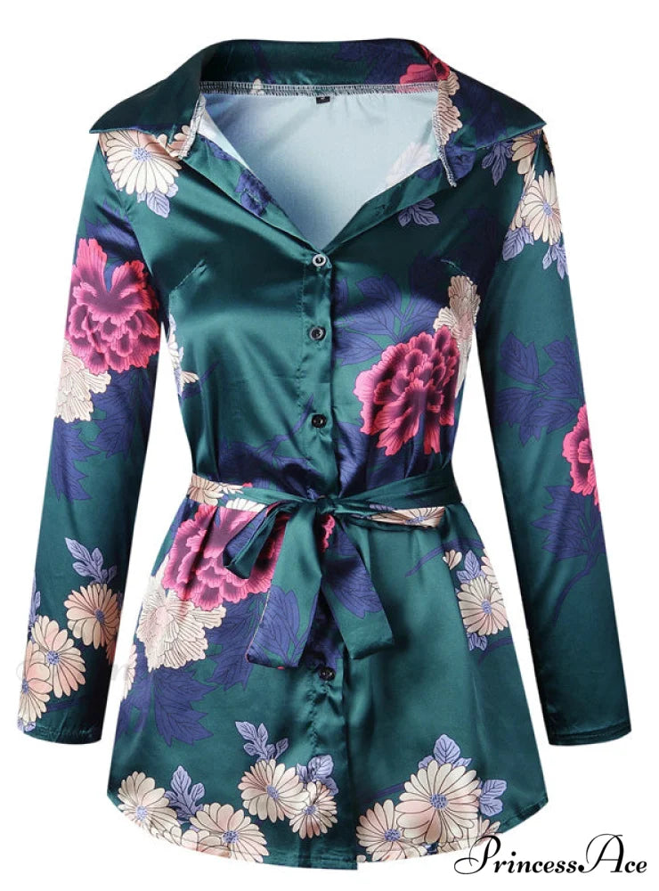 Flowered Gown Women Notched Long Sexy Warm-Season Design Arm Split S / Pink