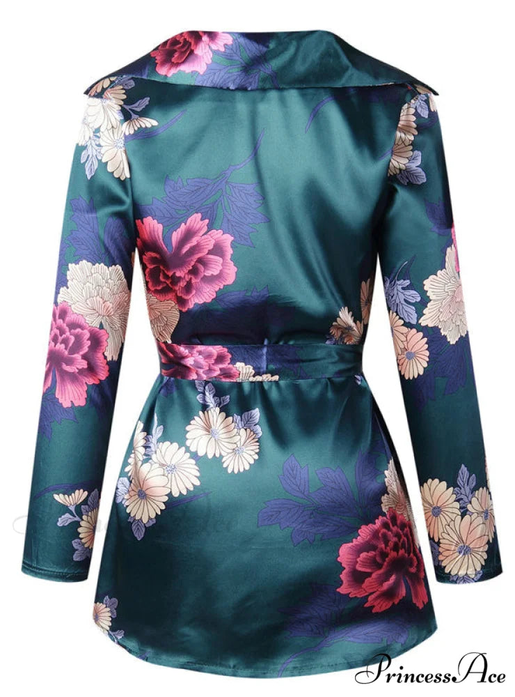 Flowered Gown Women Notched Long Sexy Warm-Season Design Arm Split S / Purple