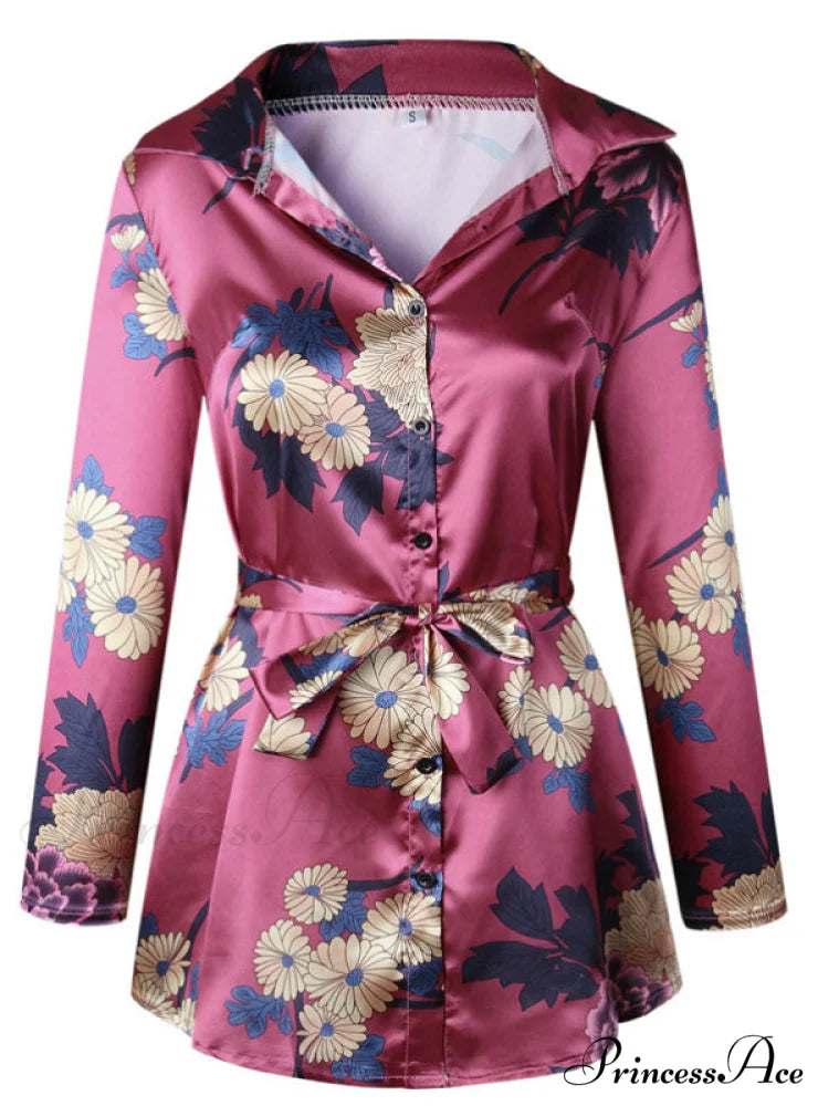 Flowered Gown Women Notched Long Sexy Warm-Season Design Arm Split S / Red